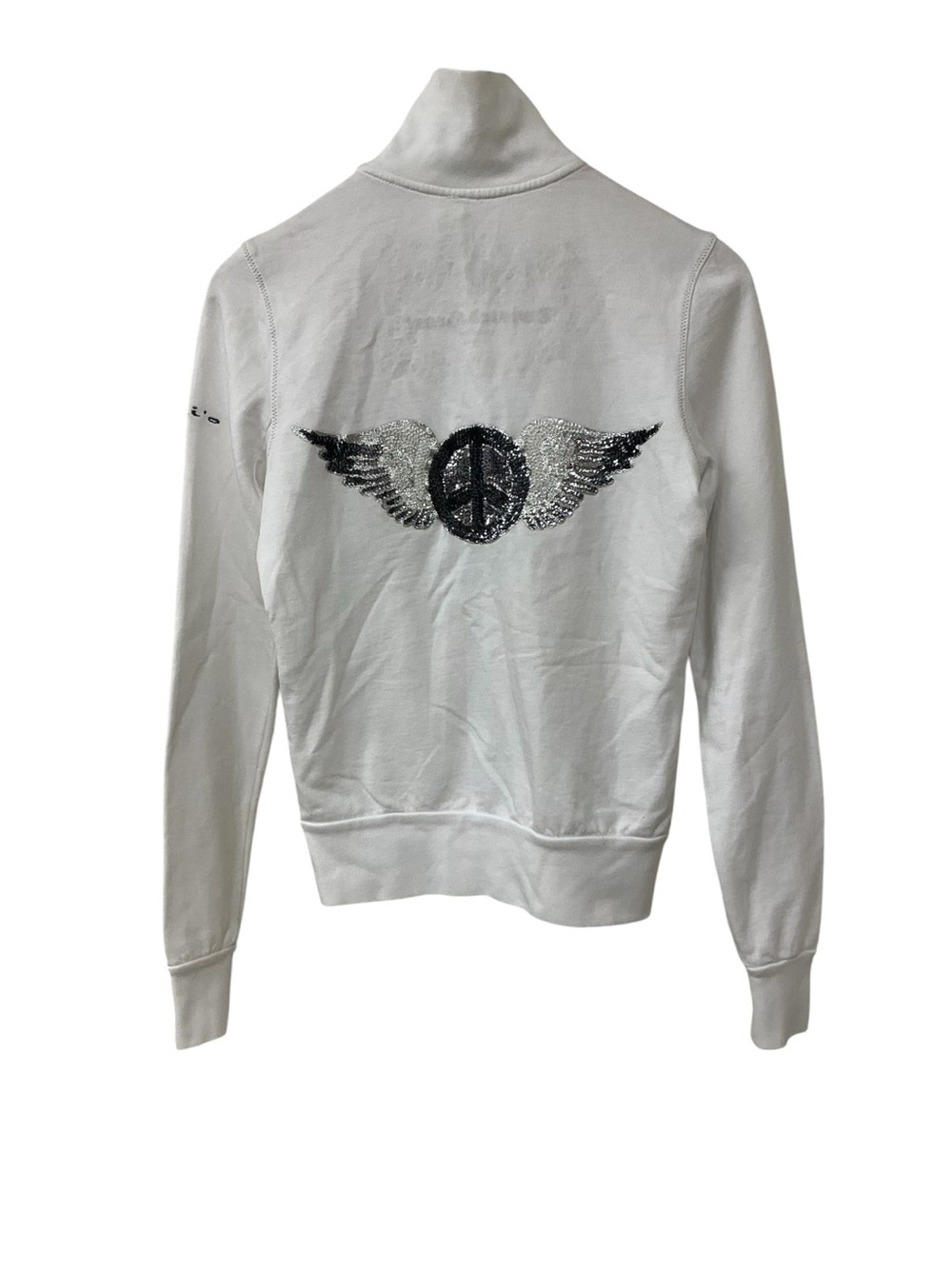 Twisted Heart Sequin Embellished Peace Wings Zip Jacket Y2K Grunge Brat S